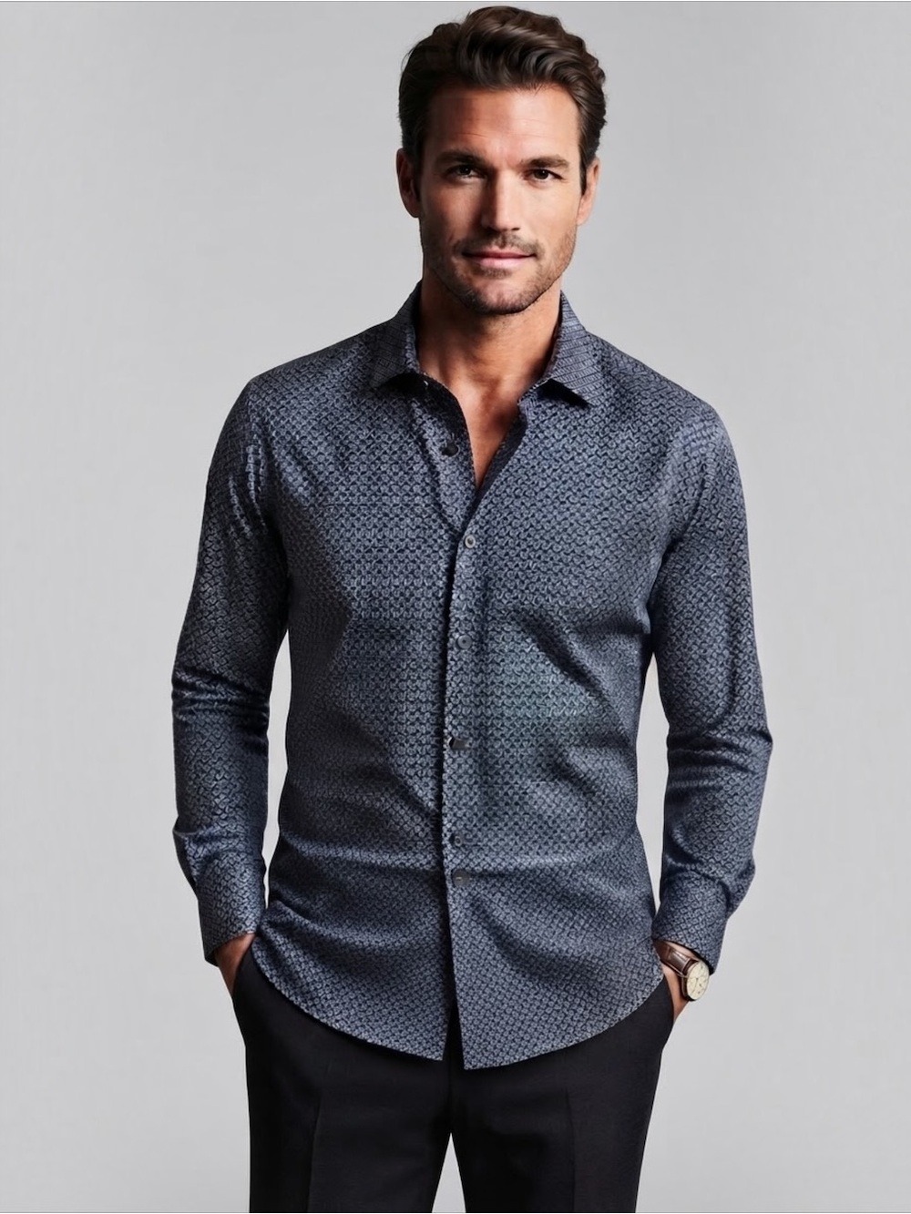 Salvatore Ferragamo Men’s Geometric Gancini Print Cotton Button-Down Shirt Sz L